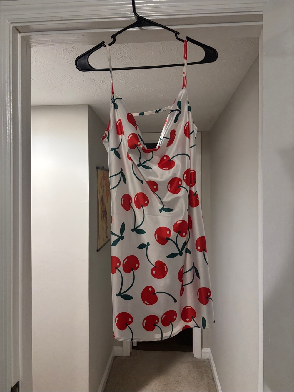 Dolls Kill White Slip Dress with Red Cherry Print